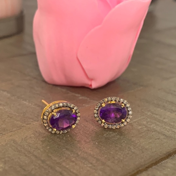 1/2 cttw Chocolate Diamond Amethyst Earrings - Picture 7 of 11